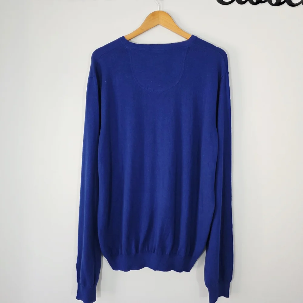 Foxcroft V-Neck Long Sleeve Cashmere Blend Blue Knit Stretch Sweater Sz XXL‎ NWT